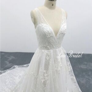 White floral beaded wedding dress